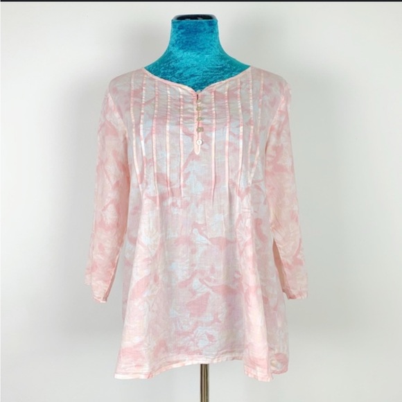 J. Jill Tops - J.Jill Pink and White Soft and Lightweight Tunic 3/4 Sleeve Relaxed Fit